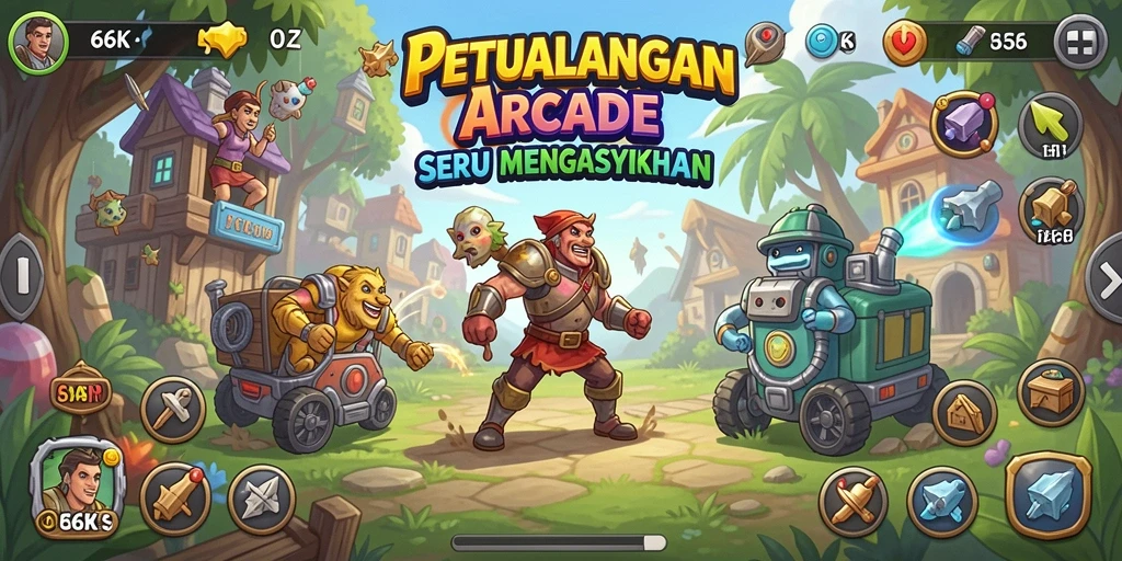 Gameplay seru 66K dengan grafis warna-warni dan rintangan menantang.