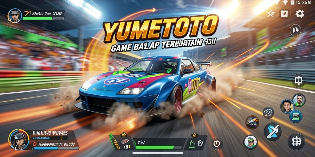 Tampilan gameplay seru di YUMETOTO saat balapan cepat.